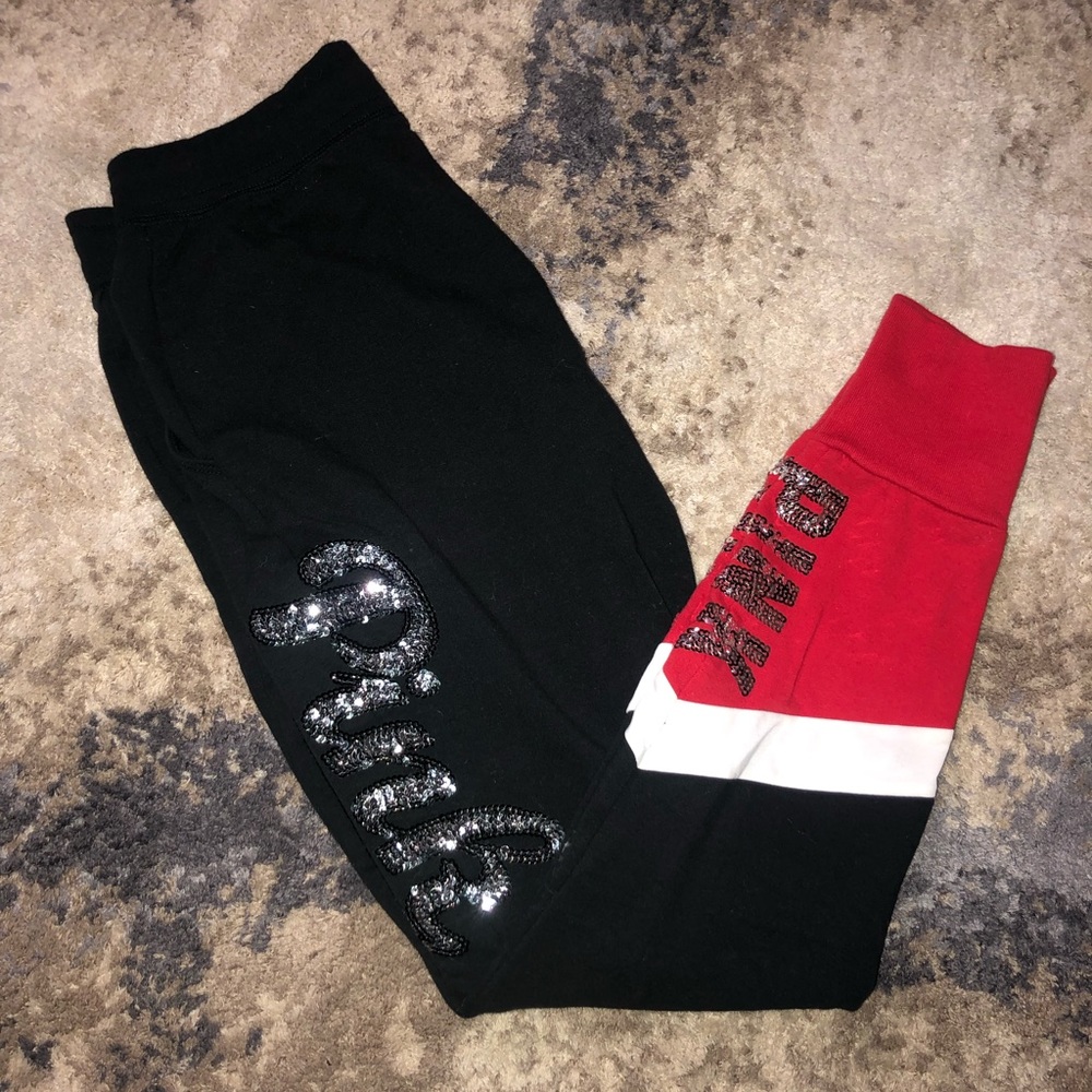 Red & Black Joggers by Pink